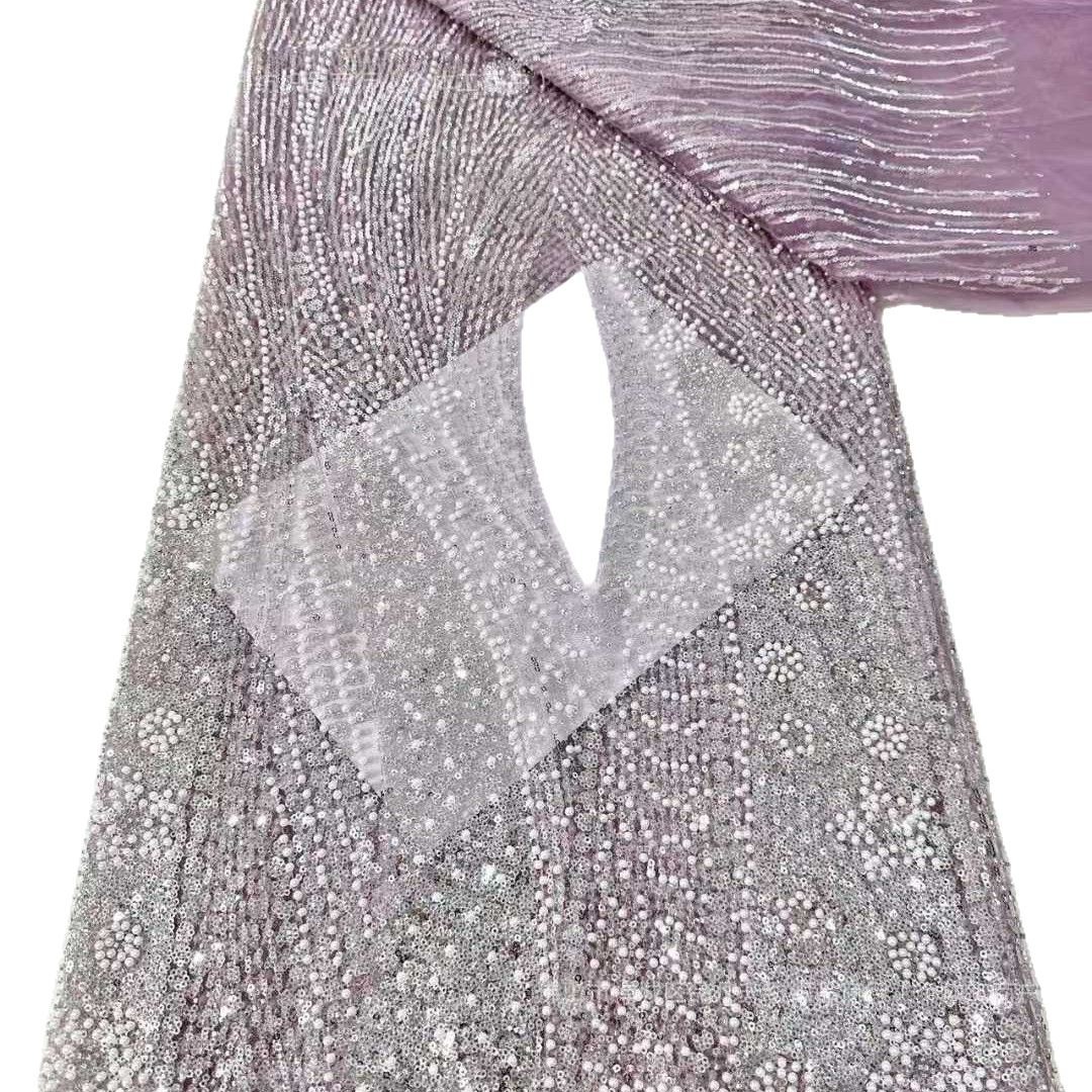 Sequinilla tela de cuentas de clavos vestido de boda vestido de noche ropa de moda fuente fábrica al por mayor
