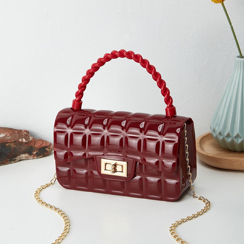 2023 nueva moda de color diamante cadenas de bloqueo bolsas de jalea de PVC bolsas de teléfono móvil bolsas de mujer al por mayor image 9