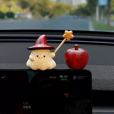 26 new car accessories【Cast a spell for a safe journey】Screen and center console decorative interior items (Sürətlər qutusu və əl tormozu başlıqları) - star-magic-elf-wooden-apple-ornament-2