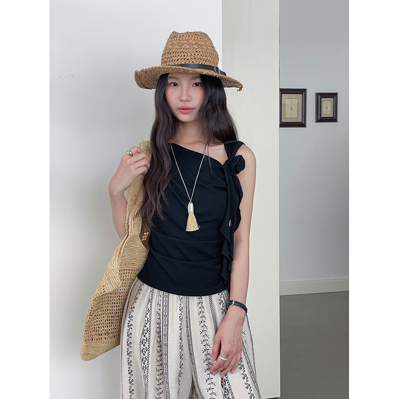 [Matisse Art Museum] Ge Ming Retro Stereo Flower Ribbon Vest Summer Sleeveless Top Yz2902F