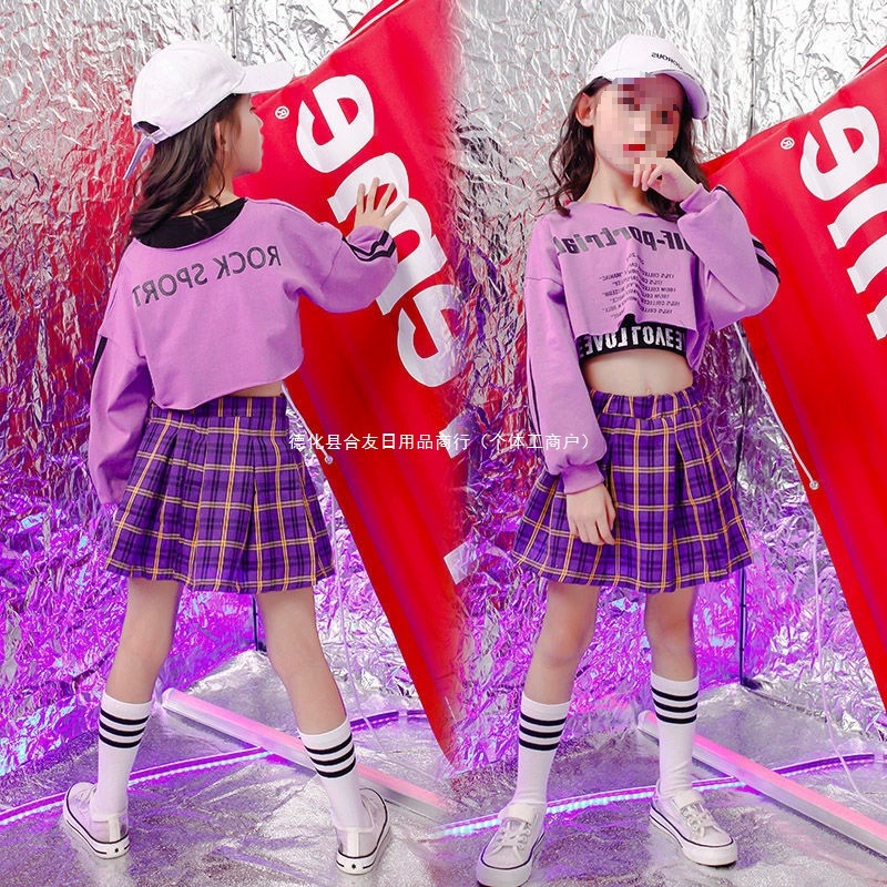 Детская одежда для джазовых танцев, современный костюм в стиле хип-хоп для девочек, модная летняя корейская юбка в стиле хип-хоп с короткими рукавами для танцевального выступления