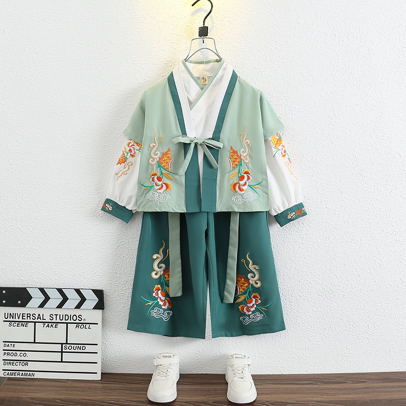 Children's Han Dynasty, Ancient Style, Handsome Tang Suit, Autum Chinese School Uniform, Boy's Chinese Style Long-Sleeved Embroider, Scholar's Kidsren