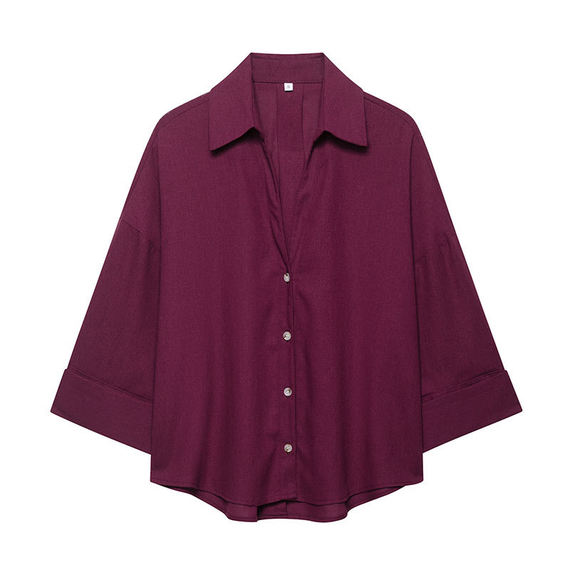 Striped Women's Blouse With Wide Sleeves And Turn-down Collar_voghion.com