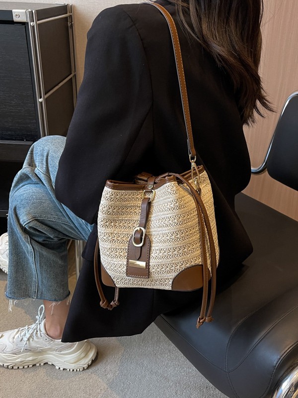 Bolsos de cubo de mano de alta sensación 2026 nuevo cross-border retro tejido de color versátil bolso de hombro