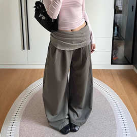 美式复古弯刀休闲裤女春季设计感屁帘阔腿裤宽松直筒垂感拖地长裤