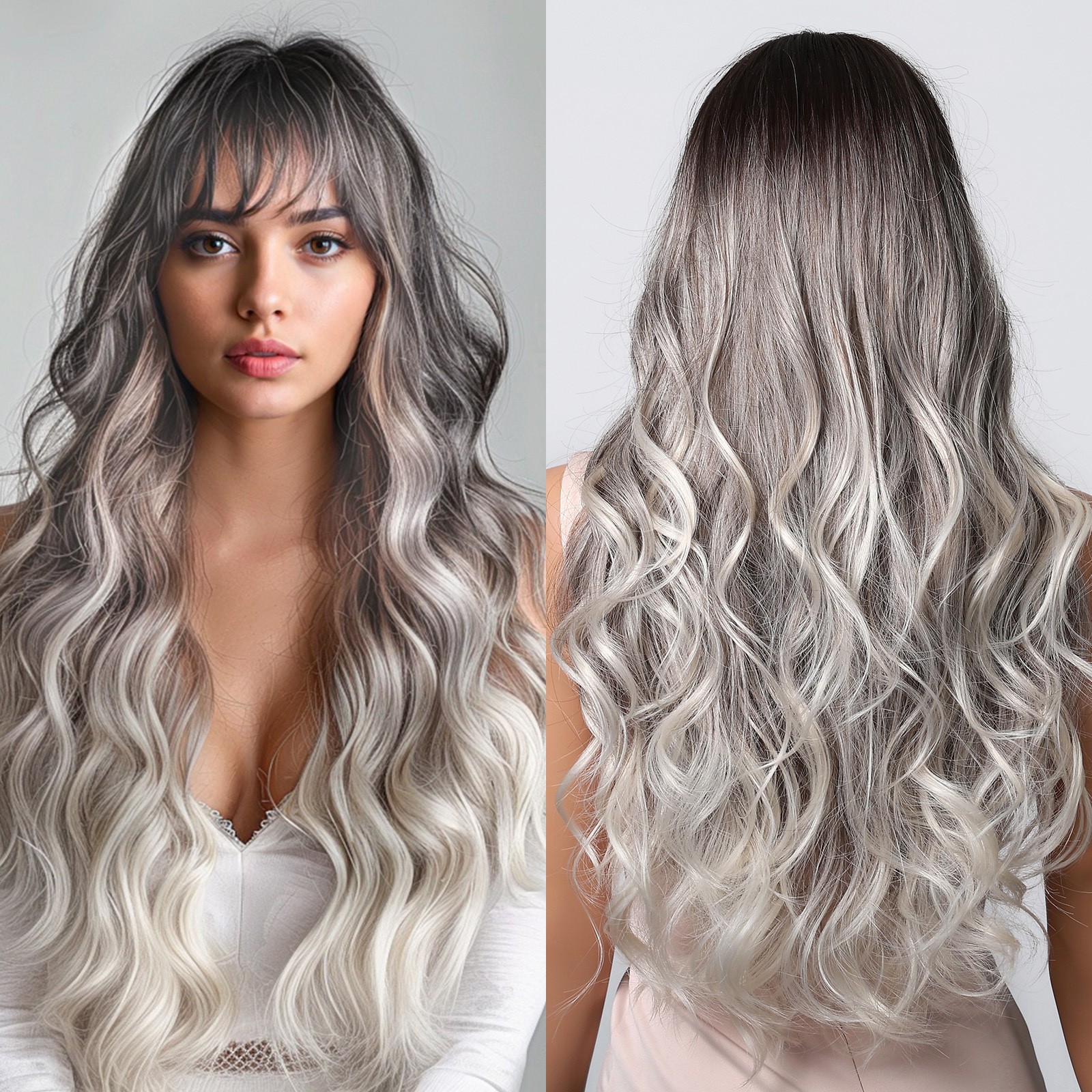 Comercio exterior nuevo aire flequillo estilo europeo y americano té con leche marrón ondas grandes cabello largo y rizado peluca cabello completo wigs