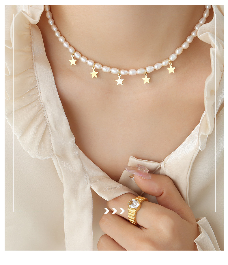 Baroque Style Star Titanium Steel Necklace Beaded Stainless Steel Necklaces