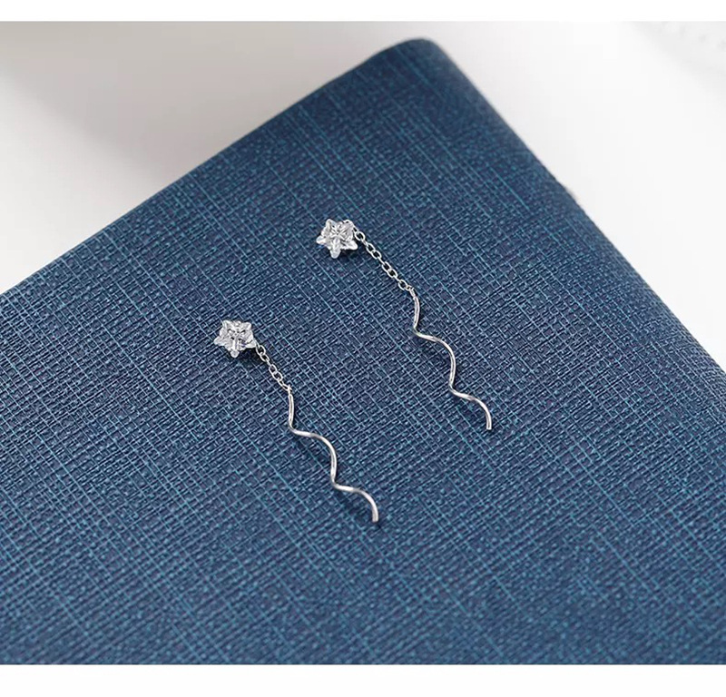 Pentagram, Star Pattern 1 Pair 925 Sterling Silver Pentagram Star Earrings Ear Line Ear Studs