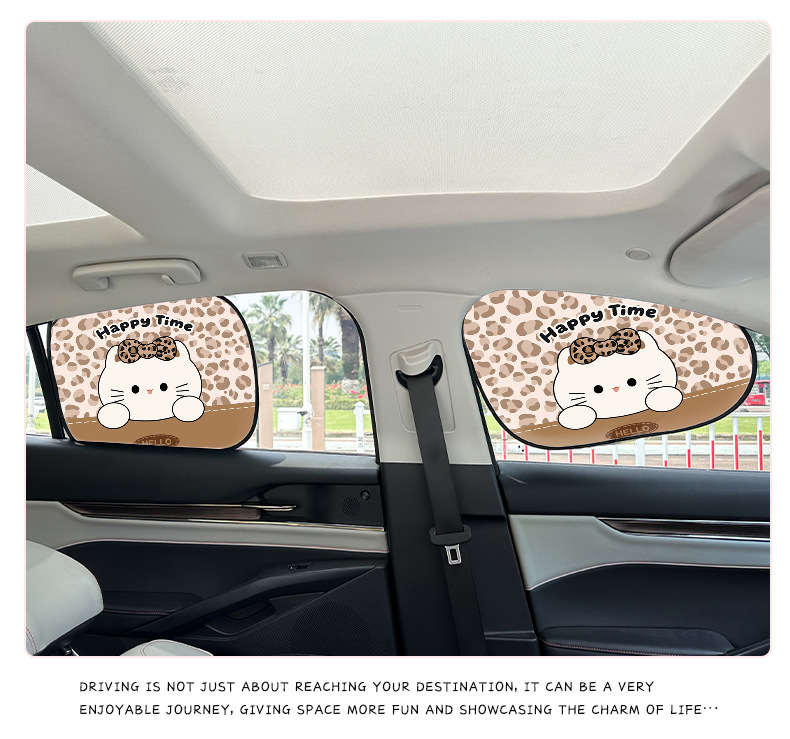 New cartoon car sunshade, sun protection, heat insulation, electrostatically attached sunshade curtain, cute cat car sunshade gadget