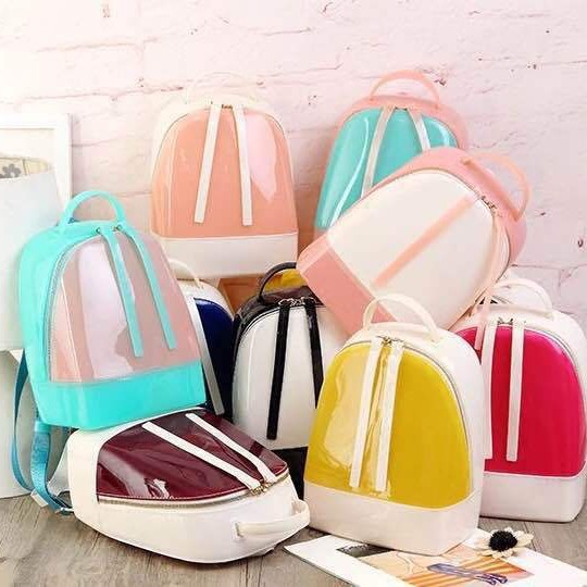 Mochila transparente tipo gelatinaBolsa de playa impermeable para niñosMini mochila escolar coreana a la moda