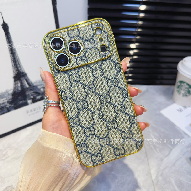 跨境爆款电镀贴皮保护套适用iPhone17Promax高级感防摔苹果手机壳|undefined