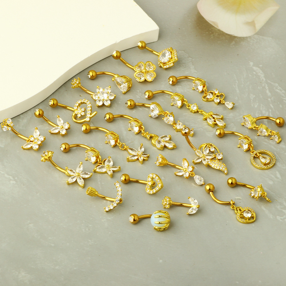Belly Ring Classification 1 Piece 316 Stainless Steel Copper Zircon Belly Rings Heart Shape Unisex