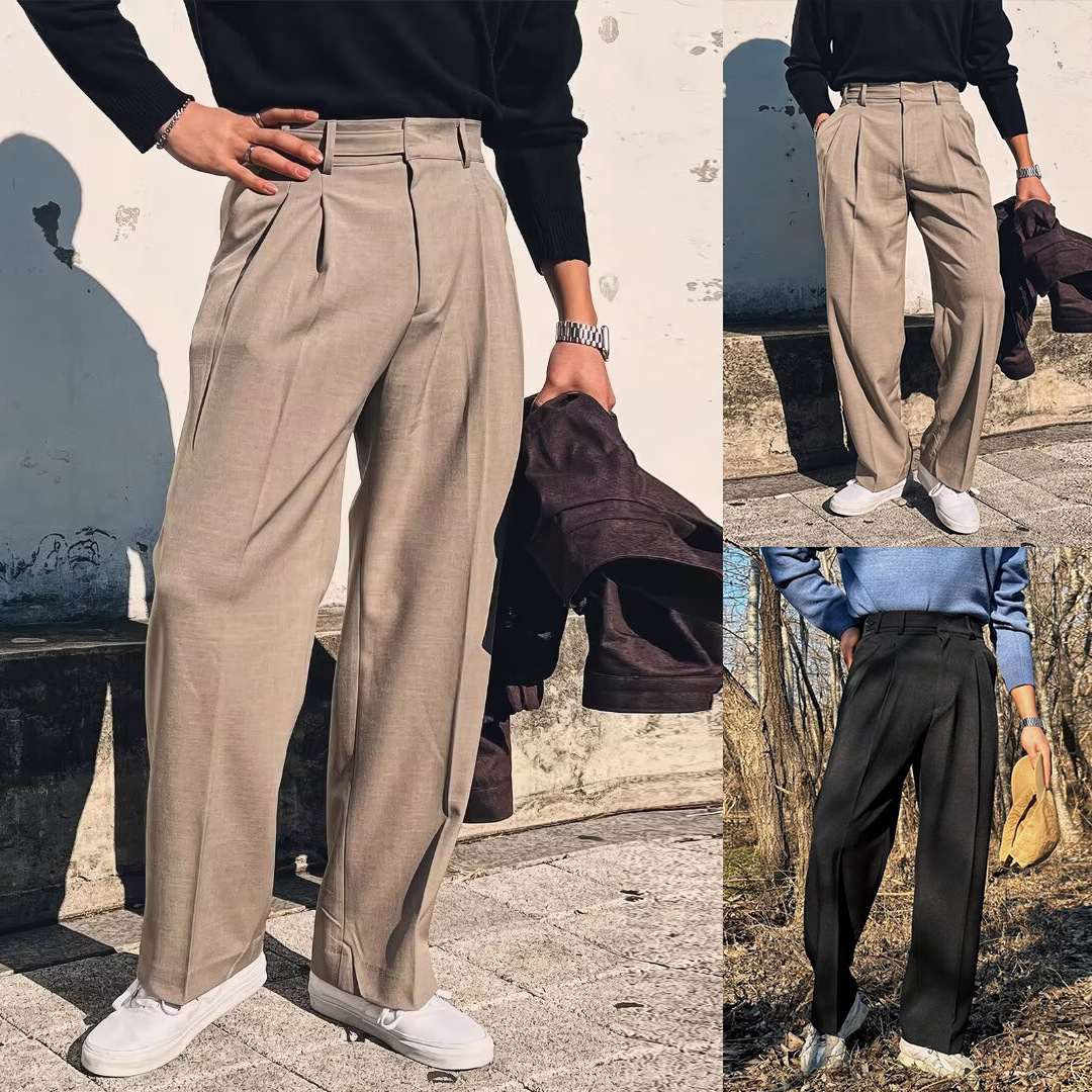Dongdamen pantalones de trajes de piernas anchas pantalones rectos de tela de tela de tela de tela masculina fábrica transfronteriza al por mayor proceso de escaldado image 1