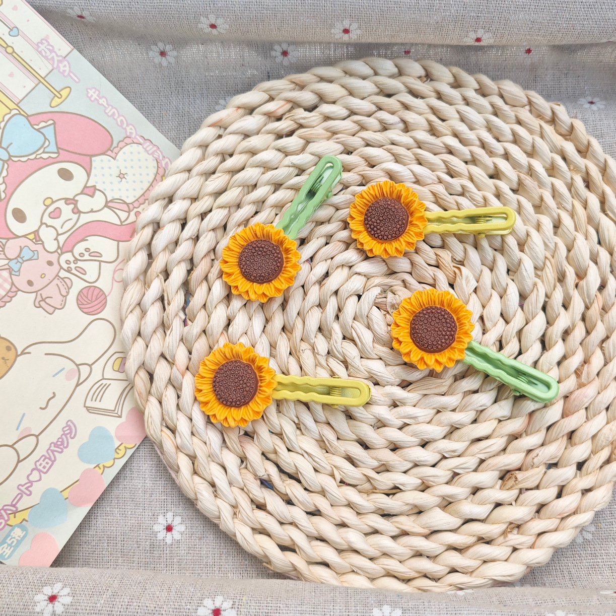 Natural and Fresh Green Hairpin Sweet Girl Sunflower Hairpin Girl's Broken Hairpin Bangs Edge Clip Headwear