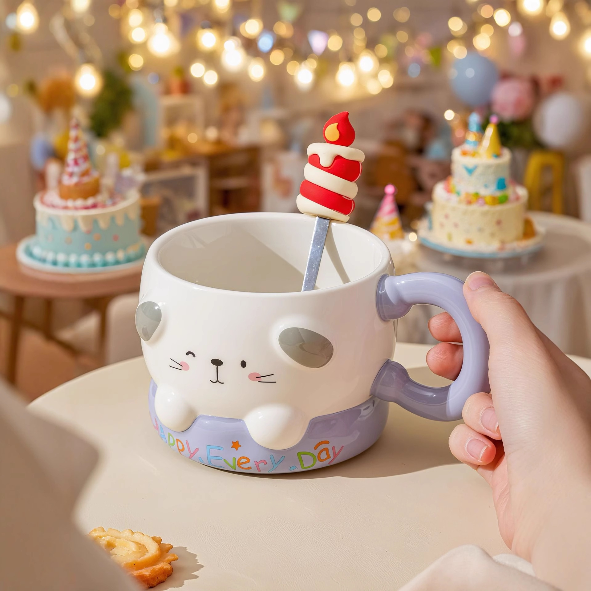 Süße Keramiktasse Mit Deckel Und Löffel Als Geburtstagsgeschenk_voghion.com