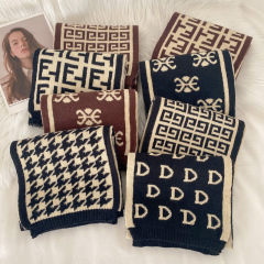 2022新款韓國東大門字母短款針織小圍巾女冬季保暖護頸毛線圍脖男