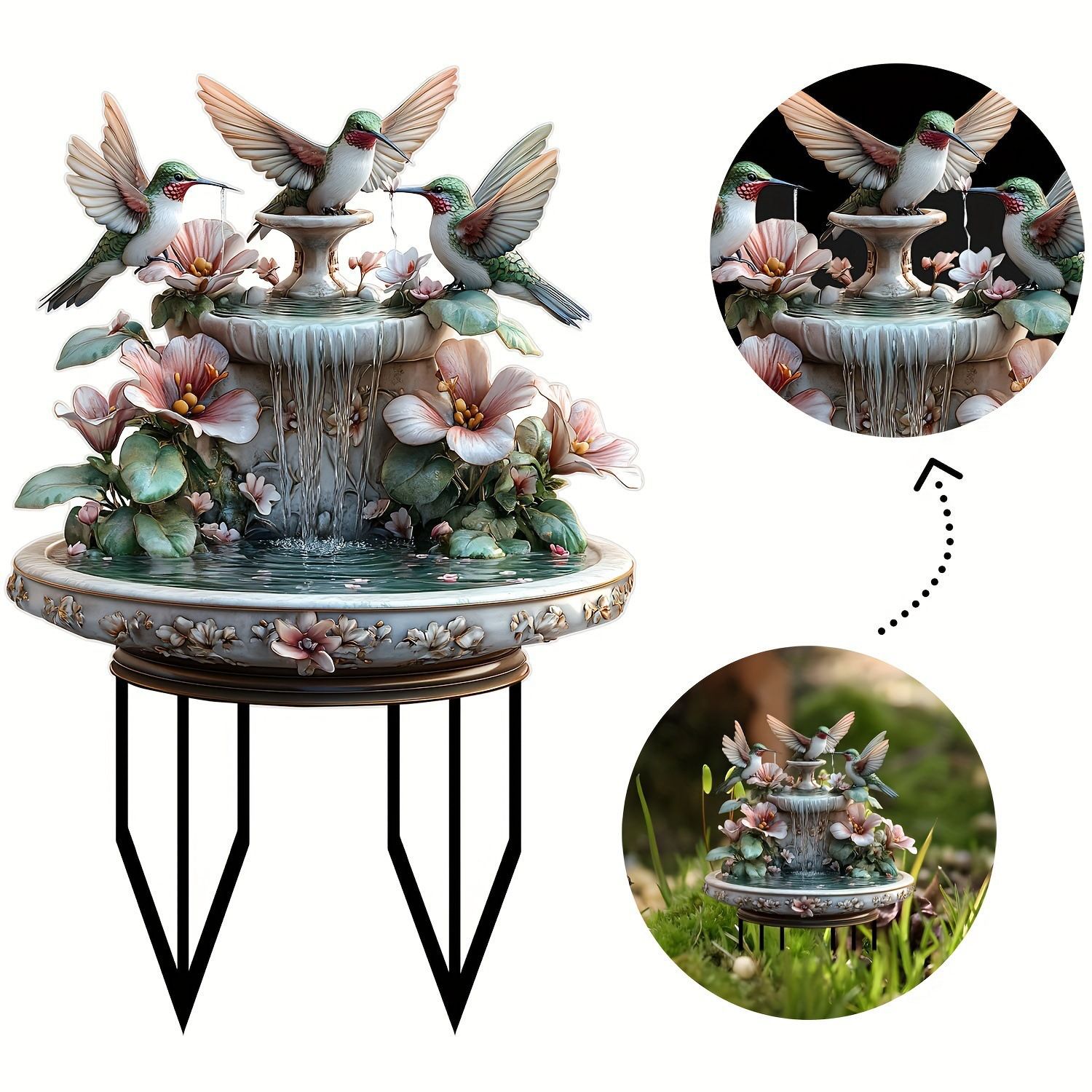 Colgar tres estatuas de colibríes transfronterizas acrílico jardín cartel patio césped jardín al aire libre paisaje maceta viento y lluvia