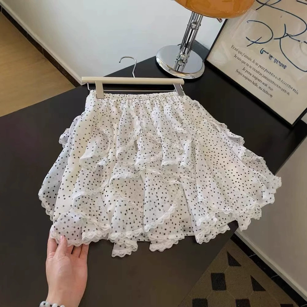 Кружевная белая юбка трапециевидной формы в горошек, закрывающая тело, для маленьких людей, утягивающая юбка с рюшами для женщин