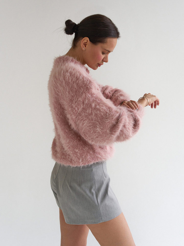 Áo cardigan len dệt kim dáng suông cổ tròn tay dài cài nút phong cách Hàn Quốc — Màu nâu, Xanh quân đội, màu hồng, Đỏ (Còn hàng) chi tiết 34