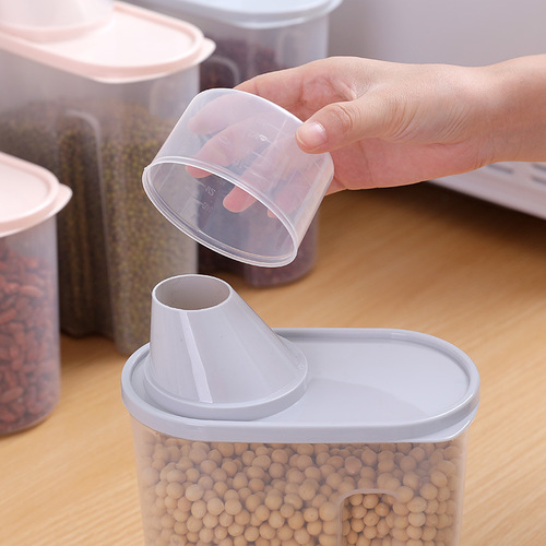 Kitchen multi-grain cans with measuring cups, grain sealed fresh-keeping boxes, large-capacity rotating storage cans, transparent storage boxes with lids