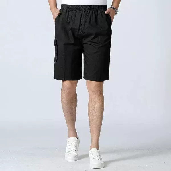 Full loose-black five-point cotton pants