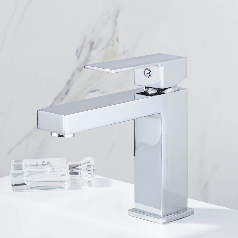 Nordic All Copper Square Basin Faucet Hotel Bathroom Wash Basin Elevated Understage Basin Bright Gold Faucet