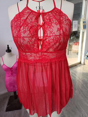 Cross-border Plus-Size Lingerie for Europe & America: Strappy Backless Lace Nightgown, Sheer One-Piece Dress 2005
