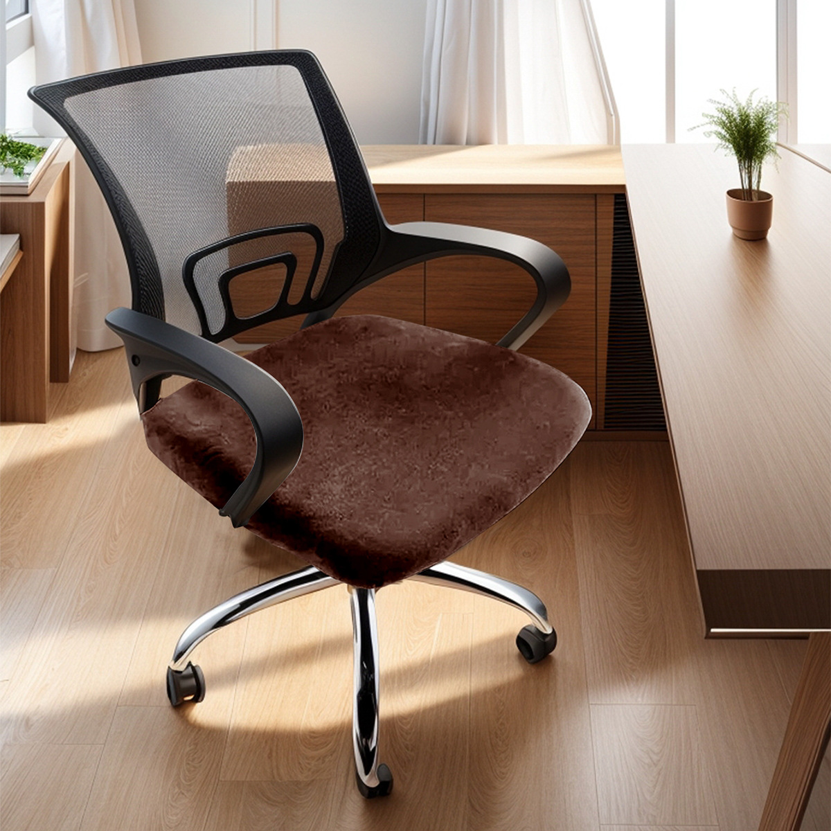 Amazon transfronterizo plata de zorro vello de oficina elástica cubierta de banco cubierta de cojín de silla universal de color sólido TEMU en stock