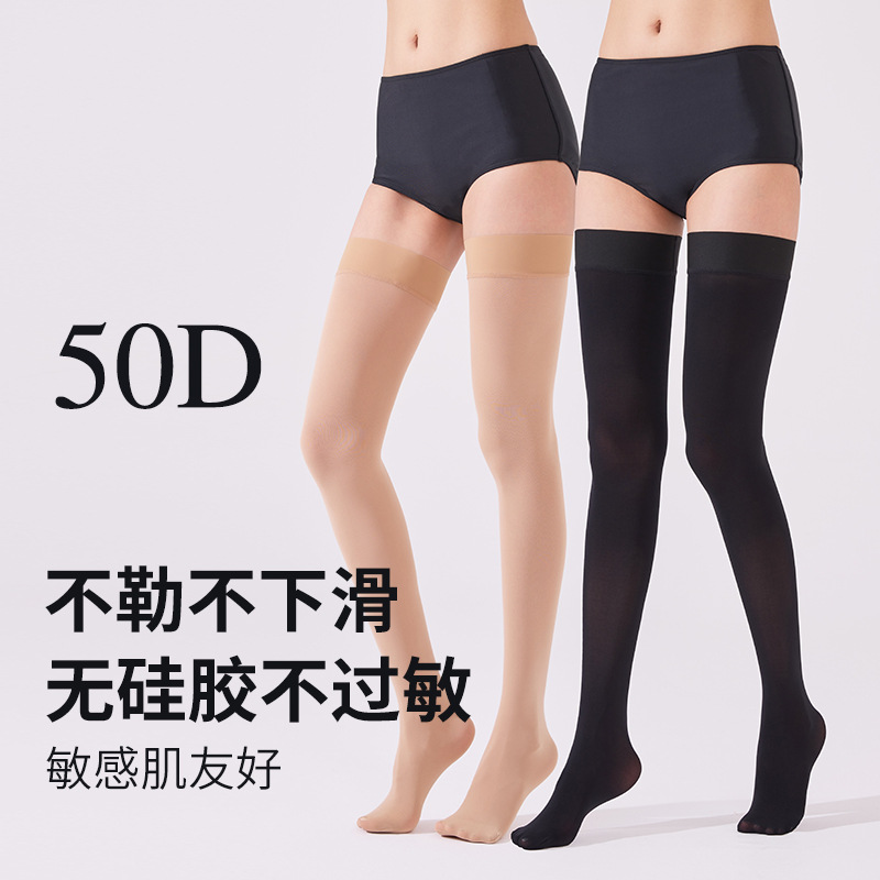 Landa 50D Jelly Socks, Silicone-Free Anti-Slip Thigh Socks, Invisible Flesh-Colored Skin-Beautifying Socks, Sun Protection Over-The-Knee Socks