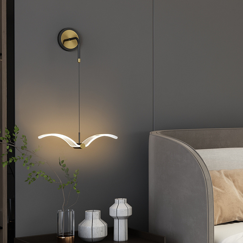 Lámpara de cama de la cabecera de la cama de la pared de la lámpara de la oficina creativa de la personalidad gaviota pequeña cabeza de la lámpara de la oficina simple