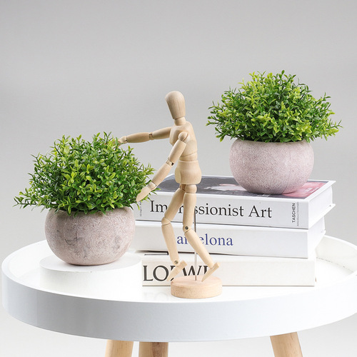 Artificial Potted Plant Cross-Border Four-Leaf Clover Simulation, Semi-Circular Naturally Biodegradable Pulp Pot, Artificial Plant Miniature Landscape