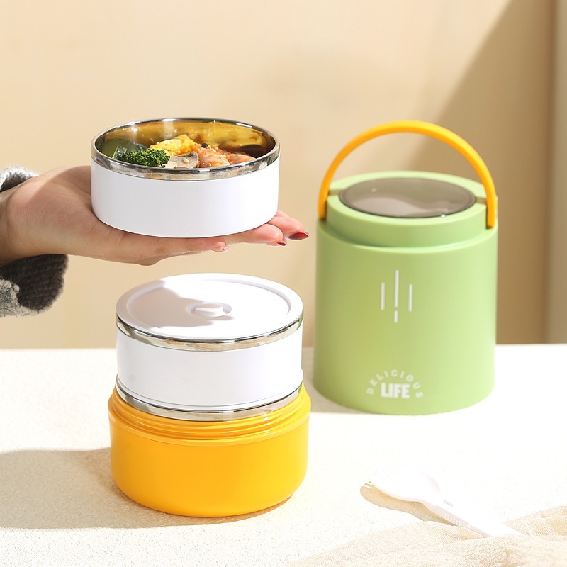 工厂直销上班族桶式便携保温午餐盒多层日式304不锈钢手提大容量