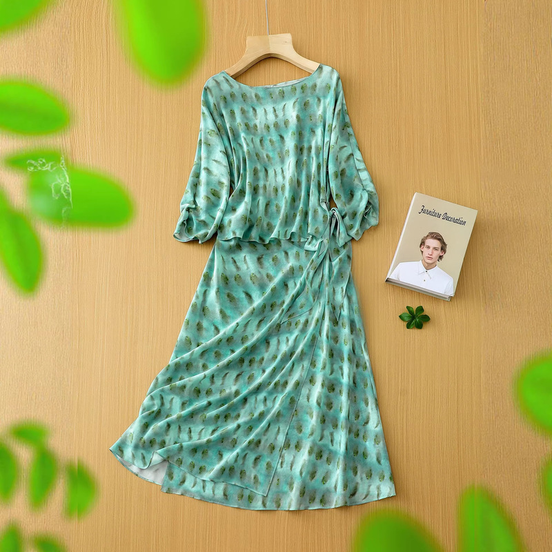 Highly Praised and Lauded Product~ Silk Mulberry Silk Crepe De Chine High-End Designer One-Piece Wrap Dress Qz0168