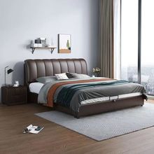 真皮雙人床1.8米主卧室意式輕奢儲物1.5米現代簡約小戶型軟包婚床