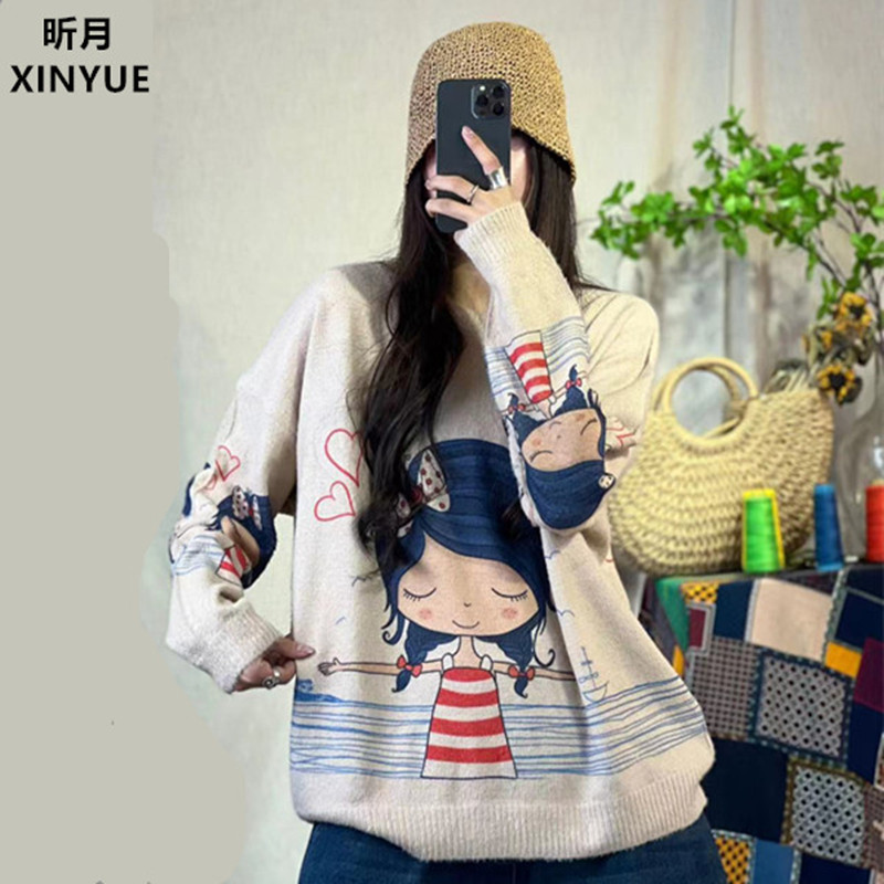 printing Cartoon knitting sweater Exorcism 2022 new pattern Korean Edition T-shirts Socket mink jacket