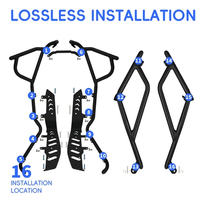 Motorcycle bumper bumpers, footrest anti-collision protection, and