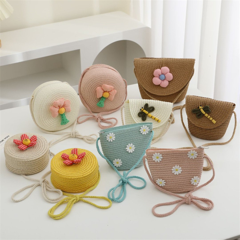 2025 New Children's Straw Bag Girl's Little Girl's Cute Crossbody Bag Baby Princess Fashion Trendy Shoulder Bag