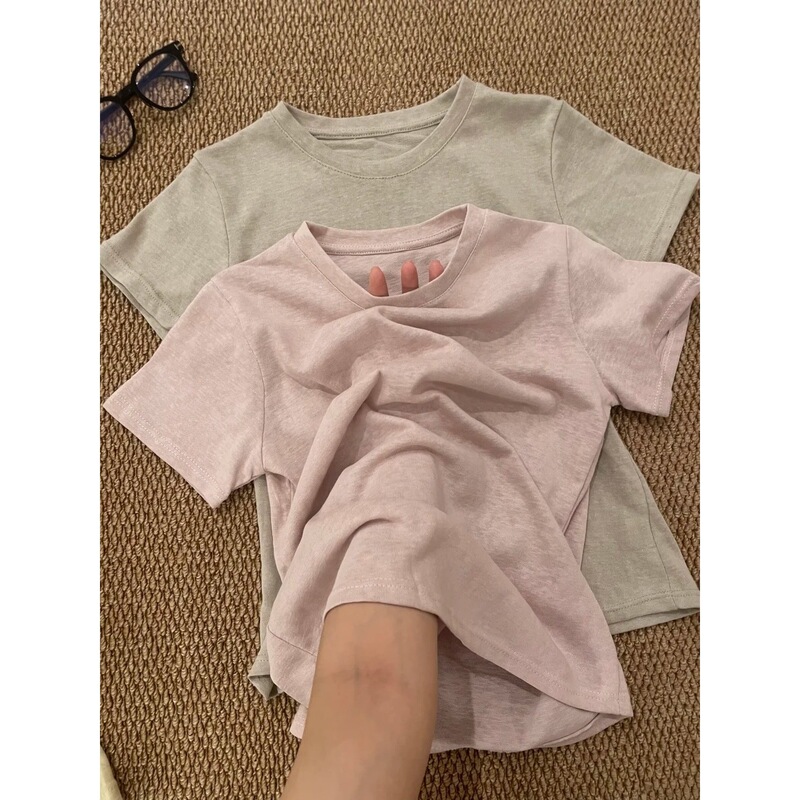 Soft snowflake cotton thin short-sleeve T-shirt for women, summer basic top, breathable, loose, versatile top