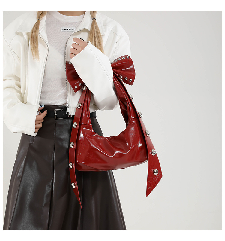 302g Weight Polyester Lining Material Zipper Closure Type Single Shoulder Strap Strap Type Shoulder Bag Bags Type Casual, Daily, Shopping Occasion Pu Leather Material Solid Color, Bow Knot Pattern All Seasons Season Women's Gender Streetwear Style Dumpling Shape Shape Women's Pu Leather Solid Color Bow Knot Streetwear Dumpling Shape Zipper Shoulder Bag 14