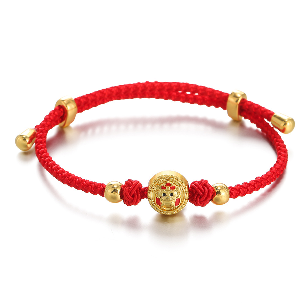 2024 dragón año rojo pulsera tejida oro suerte Zodiaco dragón nacimiento año nuevo chino pequeño regalo pulsera cuerda