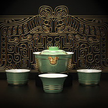 正品三星堆龙虎尊茶具组合中国风高档白瓷器送礼物纪念品文创礼品