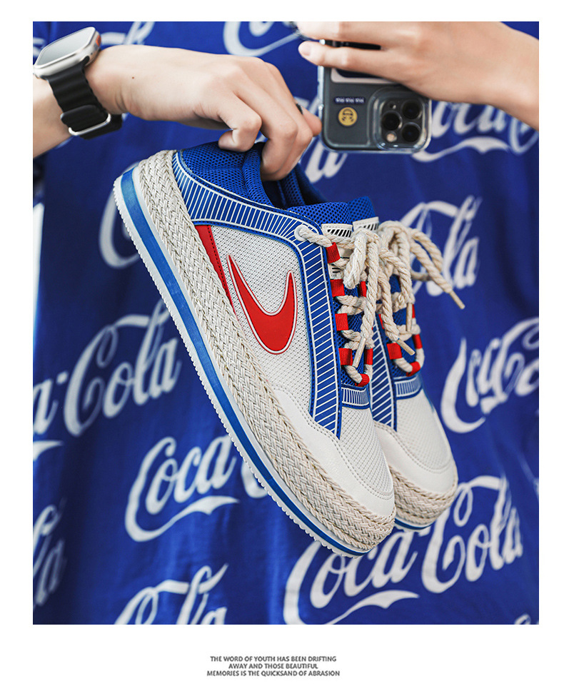 Scarpe da uomo autunnali Nuove scarpe sportive in mesh Un pedale Scarpe da marea intrecciate in paglia a doppio scopo con fondo spesso Scarpe casual da studente traspiranti da uomo_voghion.com