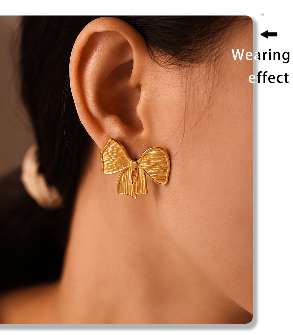 Square Sugar Bow Earrings For Women In Titanium Steel Gold Tone_voghion.com