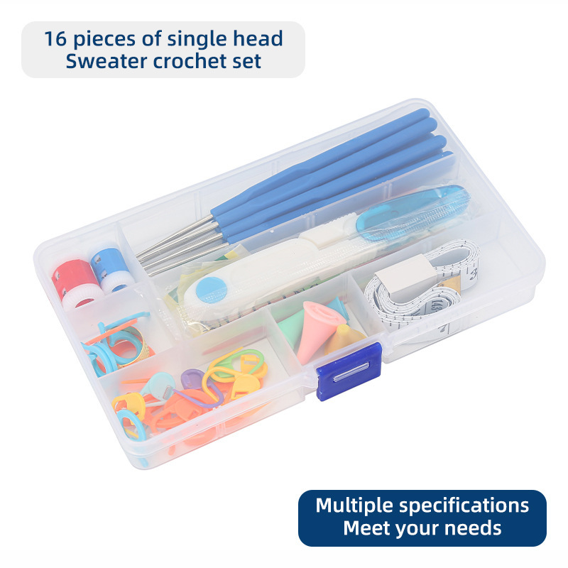 Venta caliente transfronteriza juego de ganchillo de mango suave herramienta de costura y tejido de bricolaje manual 16 juego de ganchillo antideslizante de una sola cabeza