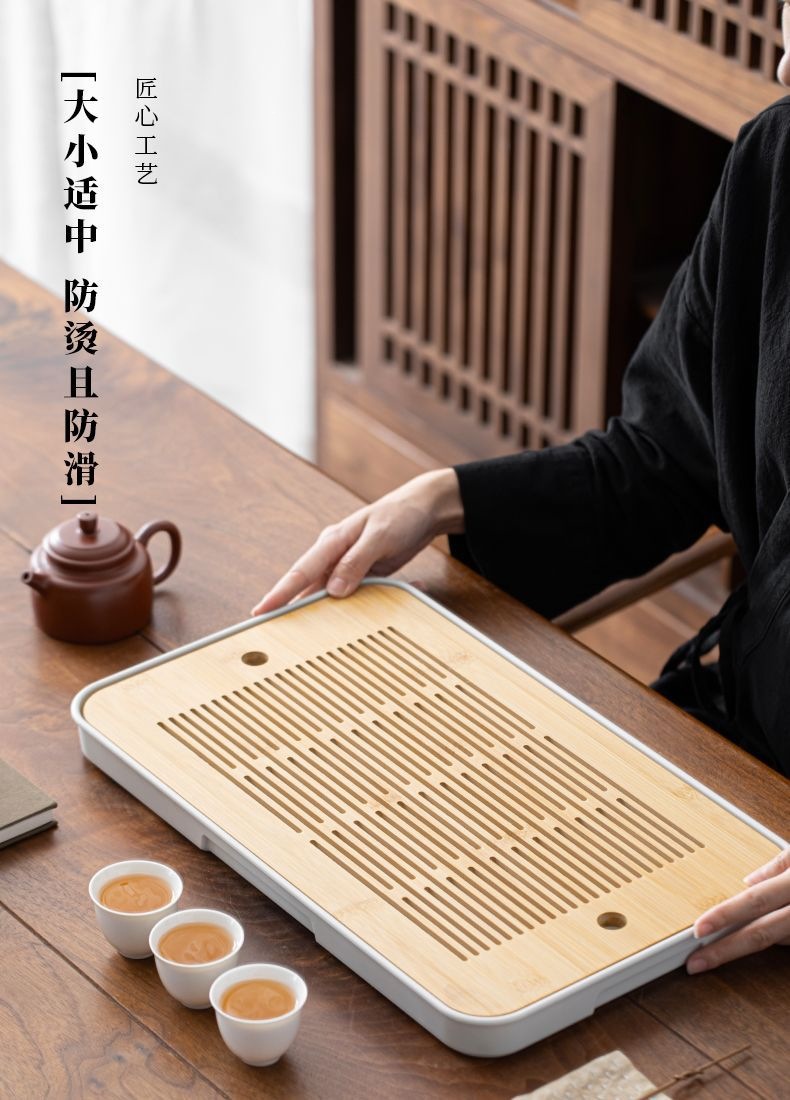 Bamboo Tea Tray with Water Storage Compact Gongfu Tea Serving Tray for Home Tea Ceremony specifications