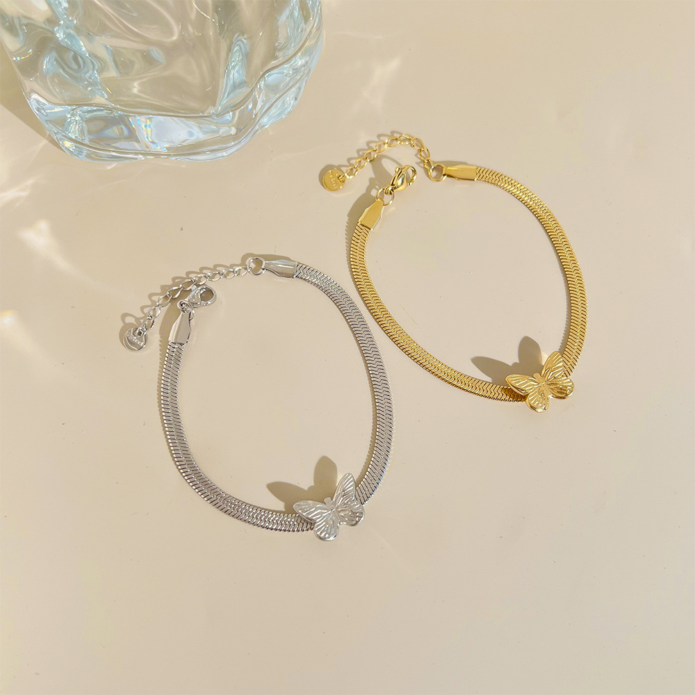 Womenu0027S Fashion Butterfly Stainless Steel Bracelets Ear Studs Necklace No Inlaid Jewelry Sets