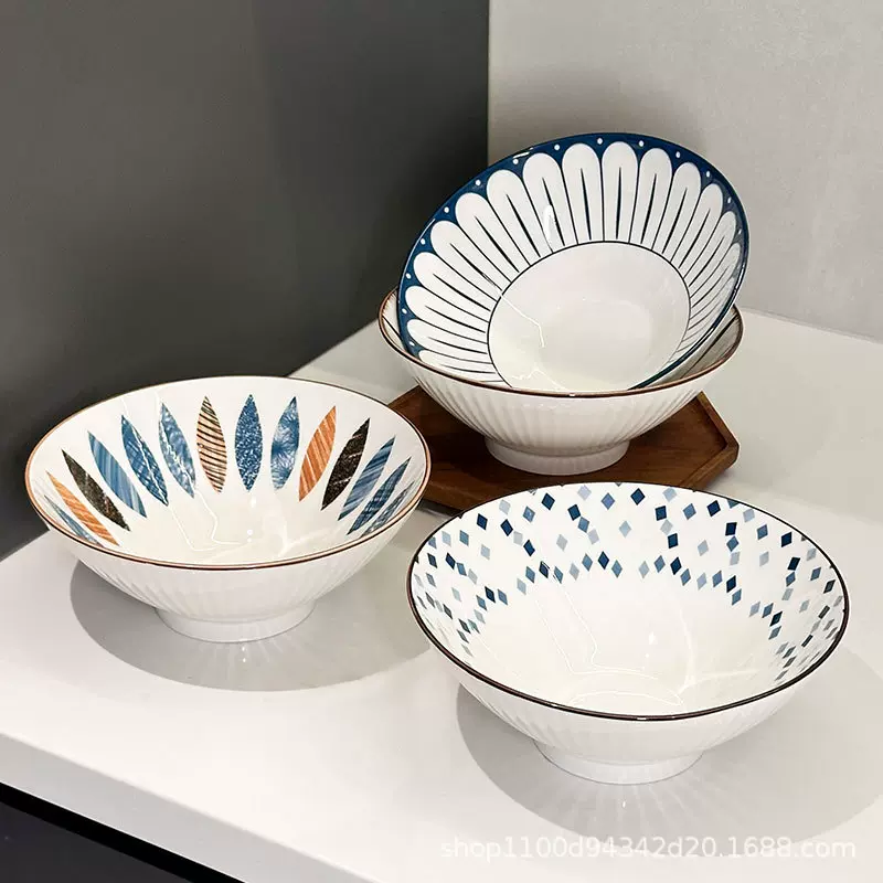 陶瓷釉下彩拉面碗家用2025新款高级感汤碗吃面大碗斗笠面条碗餐具