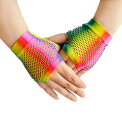 Neon Theme Dance Party Fishnet Gloves Colorful Short Fishnet Gloves Bar Hip-Hop Punk Fishnet Gloves