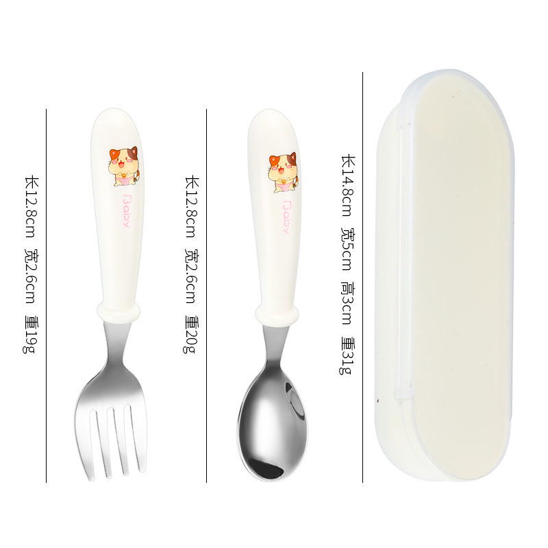 숟가락 포크 + 저장 상자 (순수한 흰색 새끼 고양이)