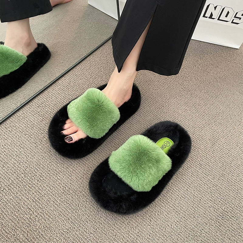 Женские тапочки на толстой подошве с мехом для улицы, осенне-зимние плюшевые домашние тапочки-слипоны из хлопка, модные оптом